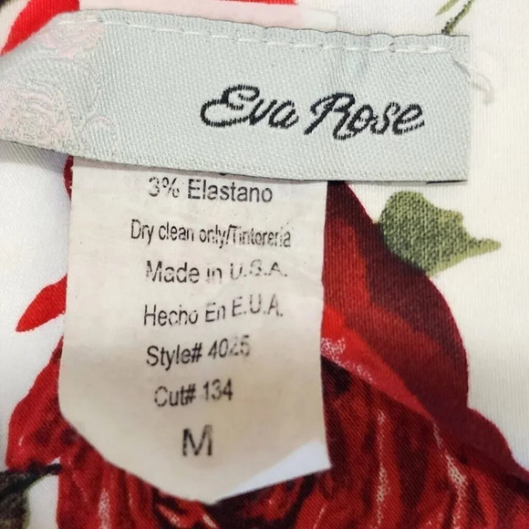 Eva Rose White And Red Rose Floral Fit And Flare Pinup Back-Tie Dress Size M - Picture 9 of 12